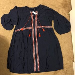 TALL Boho Dress size XLT Navy with orange accents